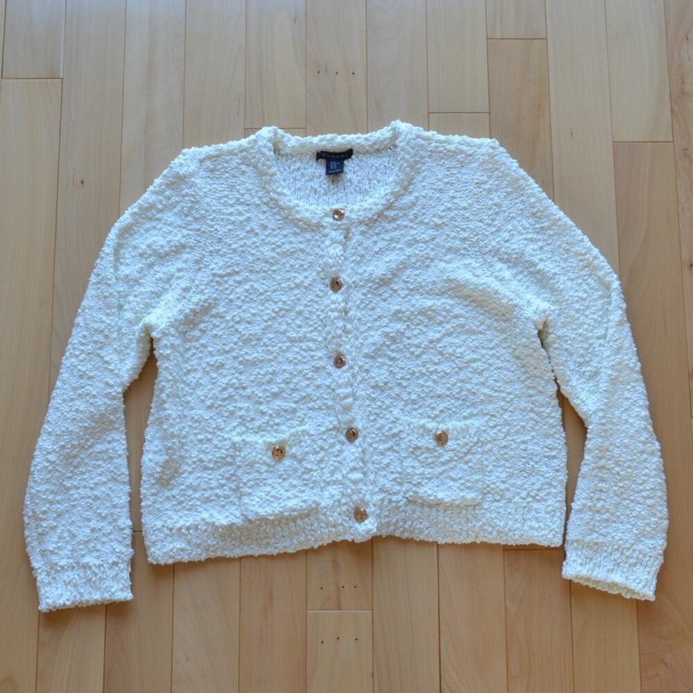 Tahari Knit Cardigan Sweater Size XL White